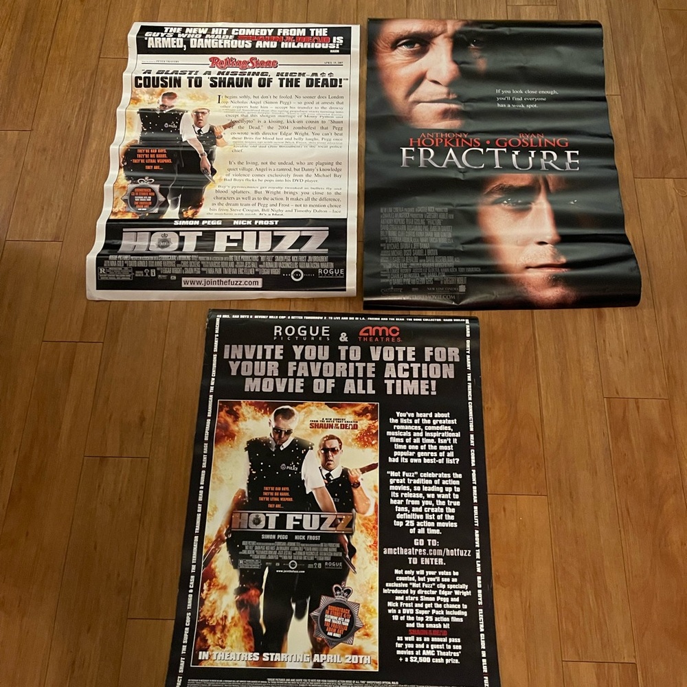 Hot Fuzz & Fracture Movie Posters – Set of 3, Large 27"x40", Excellent Condition